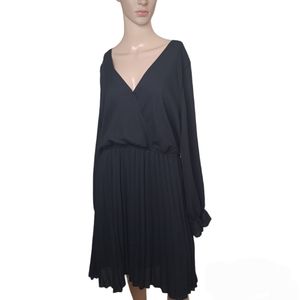 BBX Lephsnt Women’s Black Wrap V Neck Pleated Long Sleeve Midi Dress Size 2XL